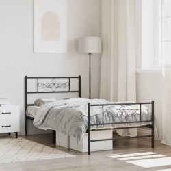 vidaXL Estructura de cama con cabecero y estribo metal negro 100x200cm