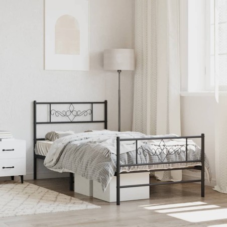 vidaXL Estructura de cama con cabecero y estribo metal negro 100x200cm