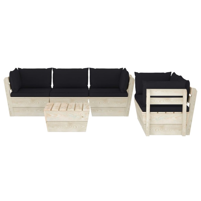 vidaXL Muebles de jardín de palets 6 piezas y cojines madera de abeto 