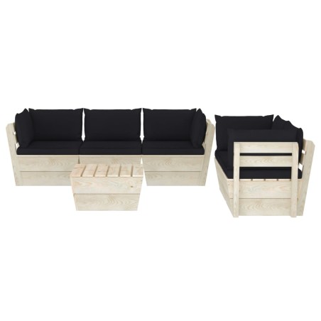 vidaXL Muebles de jardín de palets 6 piezas y cojines madera de abeto 