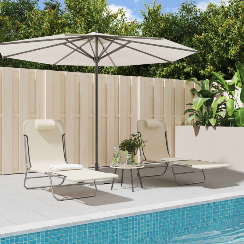 vidaXL Tumbonas plegables 2 uds acero y textilene color crema vidaXL Tumbonas plegables 2 uds acero y textilene color crema