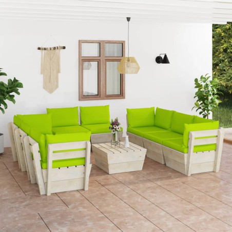 vidaXL Muebles de jardín de palets 9 piezas y cojines madera de abeto  