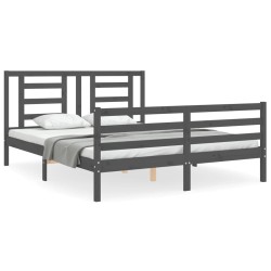 vidaXL Estructura de cama con cabecero madera maciza gris 160x200 cm