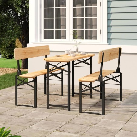 vidaXL Mesa y bancos plegables de bar 3 piezas madera maciza de abeto