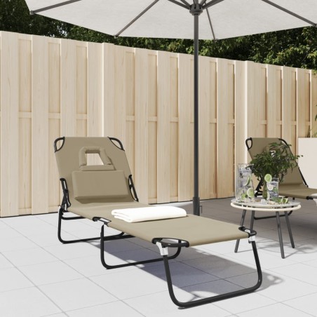vidaXL Tumbona plegable acero recubrimiento en polvo tela Oxford taupe