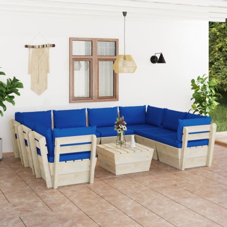 vidaXL Muebles de jardín de palets 9 piezas y cojines madera de abeto 
