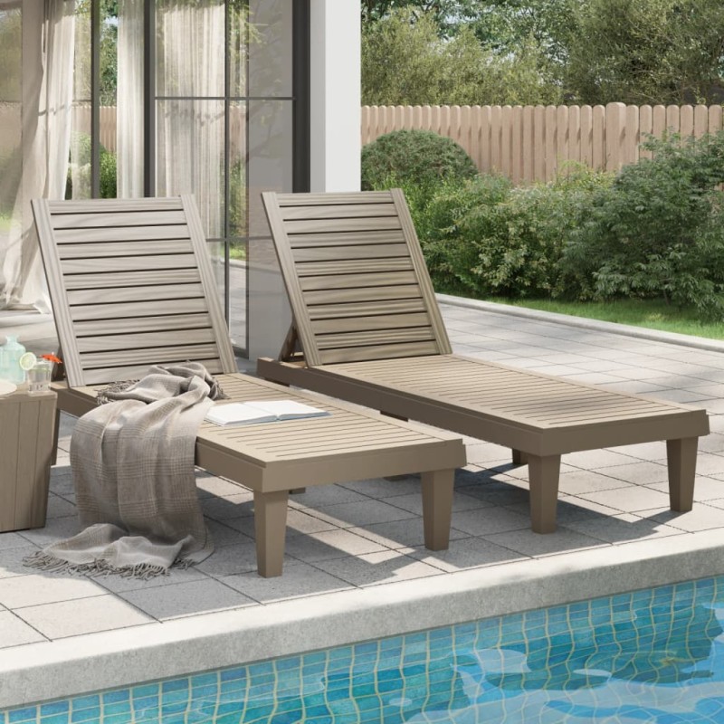 vidaXL Tumbonas 2 unidades polipropileno marrón claro 155x58x83 cm vidaXL Tumbonas 2 unidades polipropileno marrón claro 155x58x83 cm