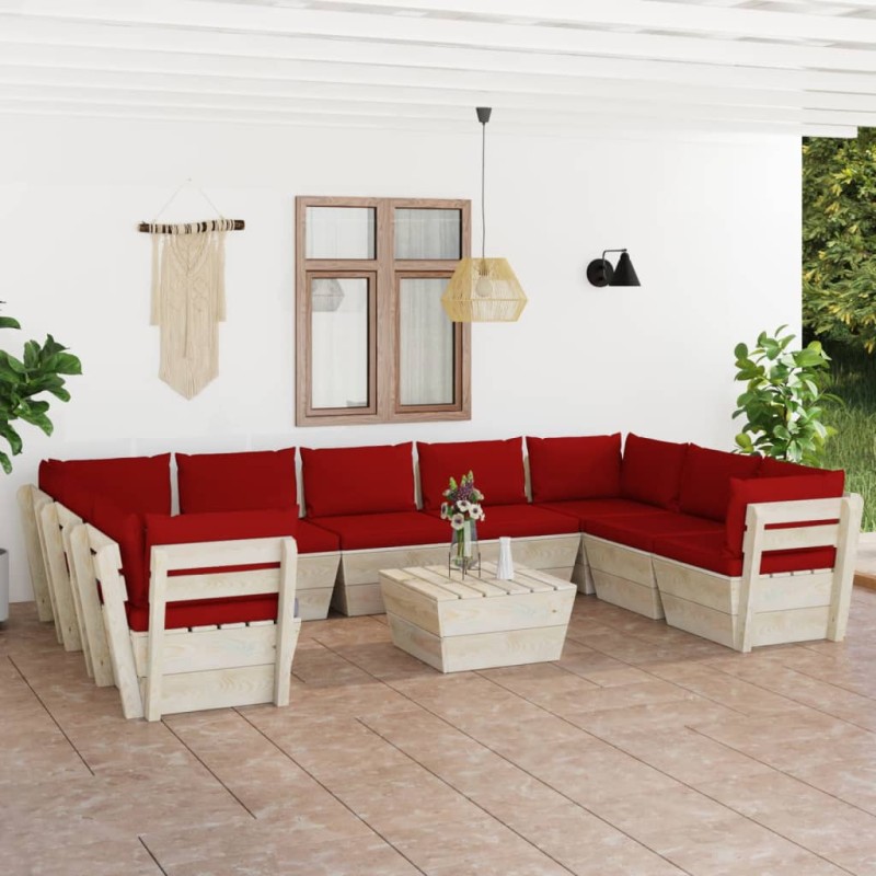 vidaXL Muebles de jardín de palés 10 piezas y cojines madera de abeto vidaXL Muebles de jardín de palés 10 piezas y cojines madera de abeto