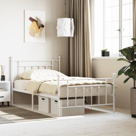 vidaXL Estructura cama metal con cabecero y pie cama blanca 107x203 cm