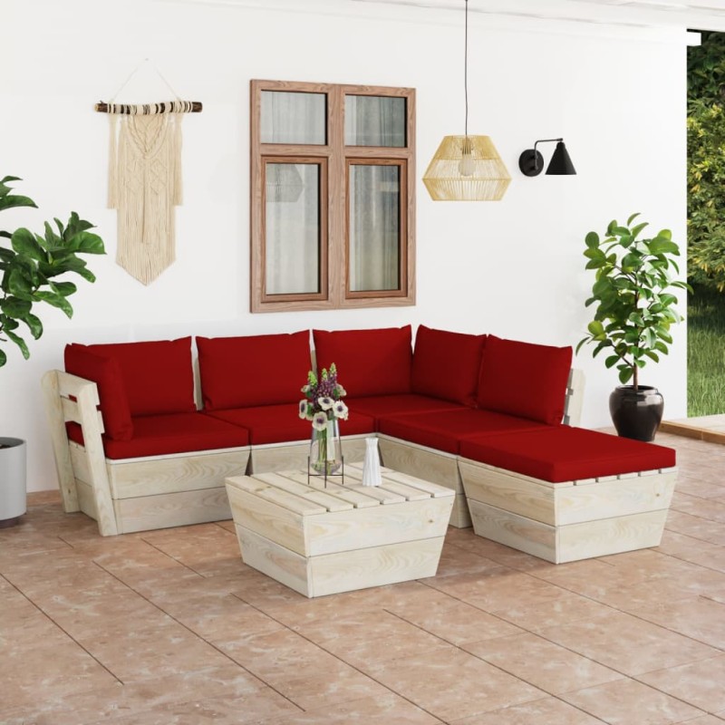 vidaXL Muebles de jardín de palets 6 piezas y cojines madera de abeto vidaXL Muebles de jardín de palets 6 piezas y cojines madera de abeto