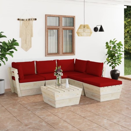 vidaXL Muebles de jardín de palets 6 piezas y cojines madera de abeto 