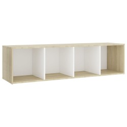 vidaXL Mueble TV madera contrachapada blanco y roble 142,5x35x36,5 cm