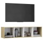 vidaXL Mueble TV madera contrachapada blanco y roble 142,5x35x36,5 cm vidaXL Mueble TV madera contrachapada blanco y roble 142,5x35x36,5 cm