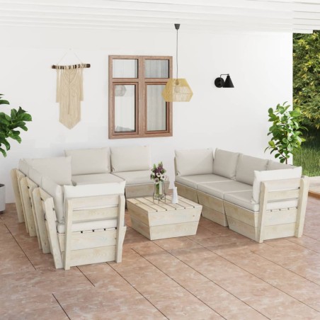 vidaXL Muebles de jardín de palets 9 piezas y cojines madera de abeto  
