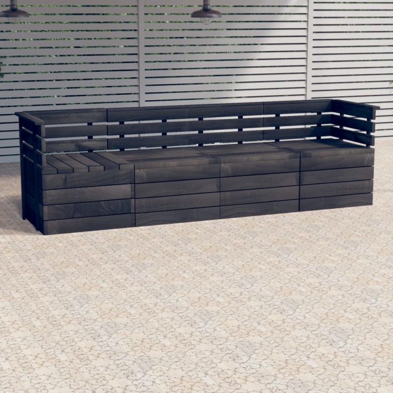 vidaXL Sofá de palés de jardín 4 plazas madera maciza pino gris oscuro vidaXL Sofá de palés de jardín 4 plazas madera maciza pino gris oscuro