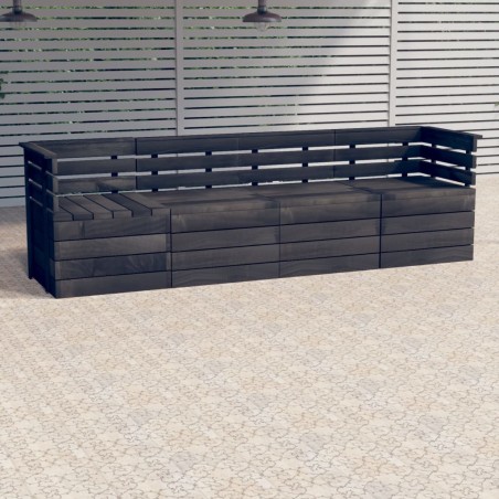 vidaXL Sofá de palés de jardín 4 plazas madera maciza pino gris oscuro