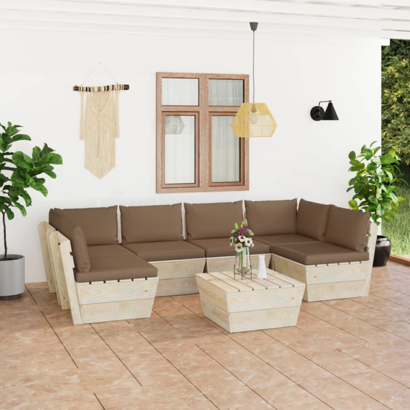 vidaXL Muebles de jardín de palets 7 piezas y cojines madera de abeto 