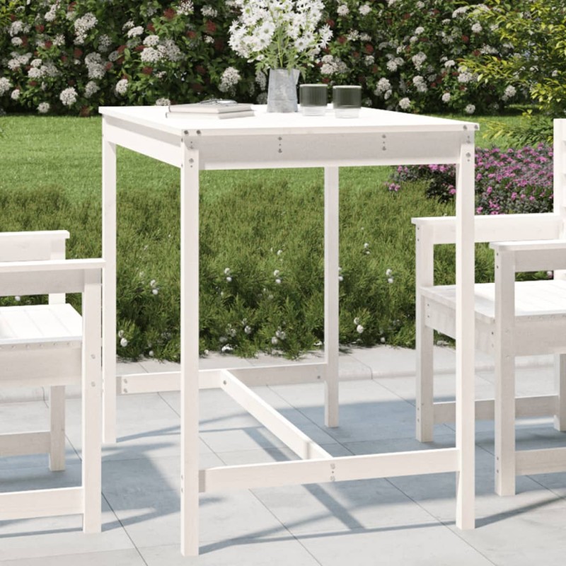 vidaXL Mesa de jardín madera maciza pino blanco 121x82,5x110 cm vidaXL Mesa de jardín madera maciza pino blanco 121x82,5x110 cm