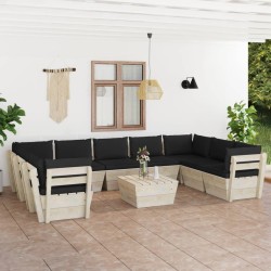 vidaXL Muebles de jardín de palés 10 piezas y cojines madera de abeto