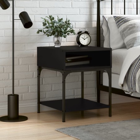 vidaXL Mesita de noche madera de ingeniería negro 40x41x50 cm