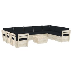 vidaXL Muebles de jardín de palés 10 piezas y cojines madera de abeto