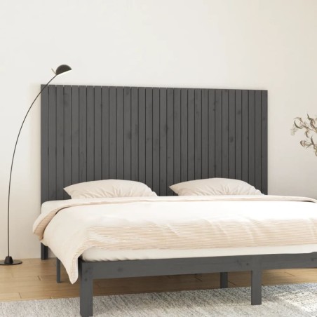 vidaXL Cabecero de cama de pared madera maciza pino gris 204x3x110 cm