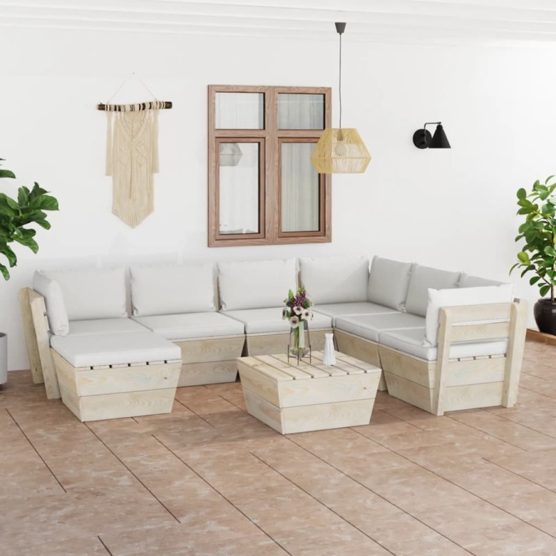 vidaXL Muebles de jardín de palets 8 piezas y cojines madera de abeto  