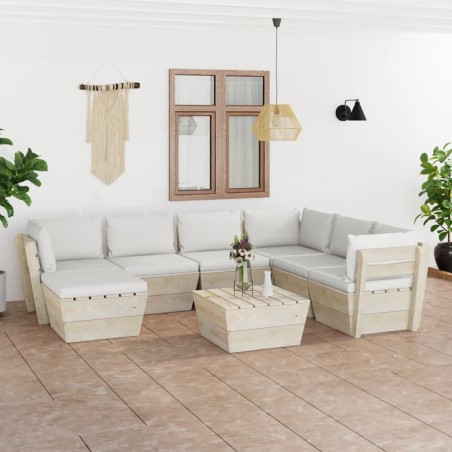 vidaXL Muebles de jardín de palets 8 piezas y cojines madera de abeto  