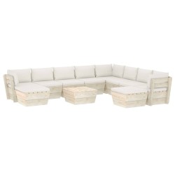 vidaXL Muebles de jardín de palets 11 pzas y cojines madera de abeto  
