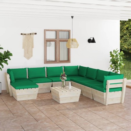 vidaXL Muebles de jardín de palets 9 piezas y cojines madera de abeto 