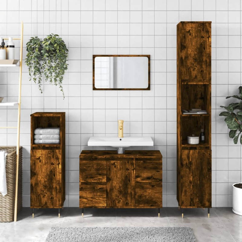 vidaXL Mueble de baño madera de ingeniería roble ahumado 80x33x60 cm vidaXL Mueble de baño madera de ingeniería roble ahumado 80x33x60 cm