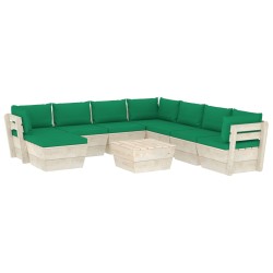 vidaXL Muebles de jardín de palets 9 piezas y cojines madera de abeto 