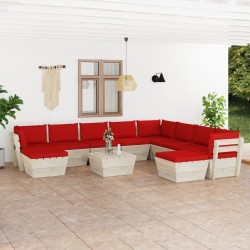 vidaXL Muebles de jardín de palets 11 pzas y cojines madera de abeto  