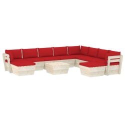 vidaXL Muebles de jardín de palets 11 pzas y cojines madera de abeto  