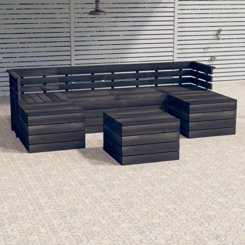 vidaXL Muebles palets de jardín 7 pzas madera maciza pino gris oscuro vidaXL Muebles palets de jardín 7 pzas madera maciza pino gris oscuro