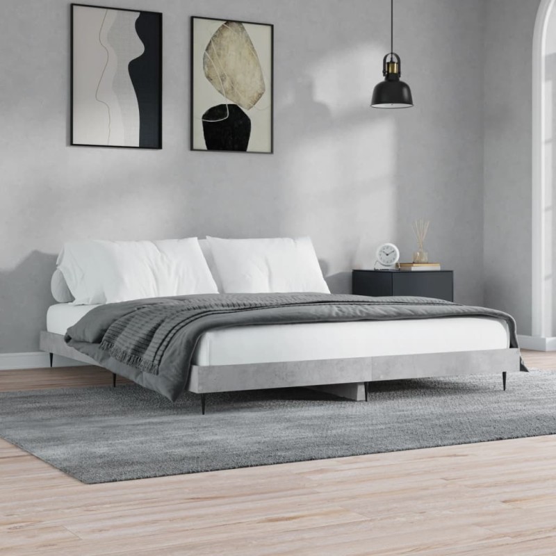 vidaXL Estructura de cama madera contrachapada gris hormigón 200x200cm vidaXL Estructura de cama madera contrachapada gris hormigón 200x200cm