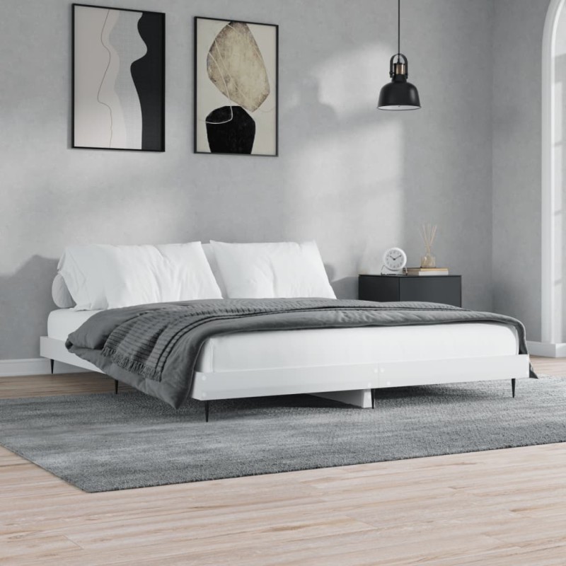 vidaXL Estructura de cama madera contrachapada blanco brillo 200x200cm
