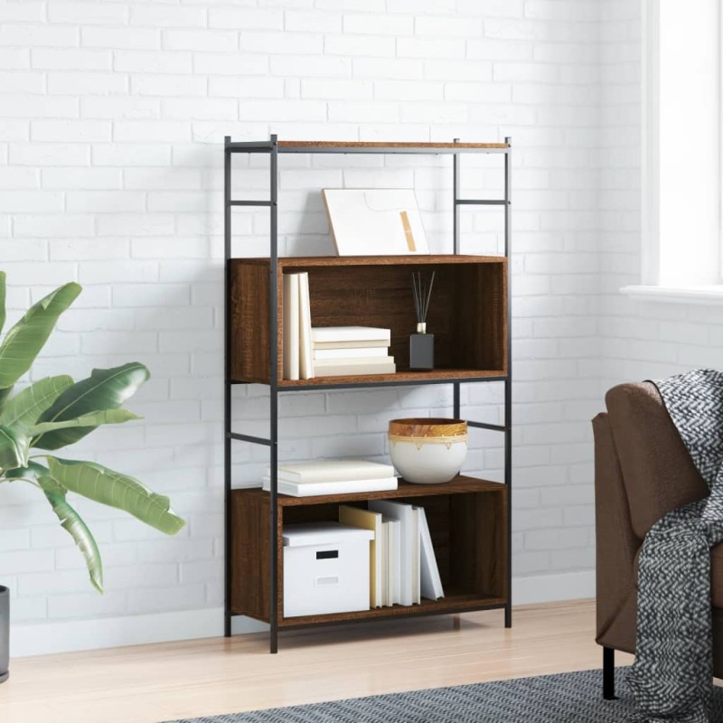 vidaXL Estantería hierro madera ingeniería marrón roble 80x30x145,5 cm vidaXL Estantería hierro madera ingeniería marrón roble 80x30x145,5 cm
