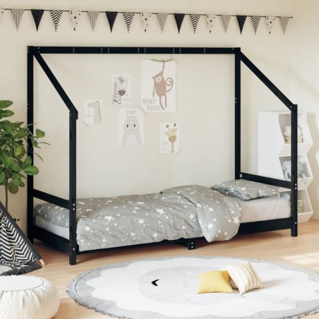 vidaXL Estructura de cama para niños madera de pino negro 80x200 cm