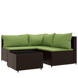 vidaXL Set muebles de jardín 4 piezas y cojines ratán sintético marrón