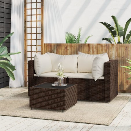 vidaXL Set muebles de jardín 3 piezas y cojines ratán sintético marrón
