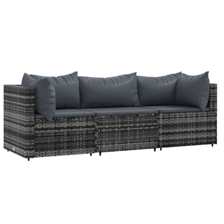 vidaXL Set de muebles de jardín 3 pzas y cojines ratán sintético gris