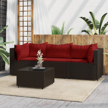 vidaXL Set muebles de jardín 4 piezas y cojines ratán sintético marrón