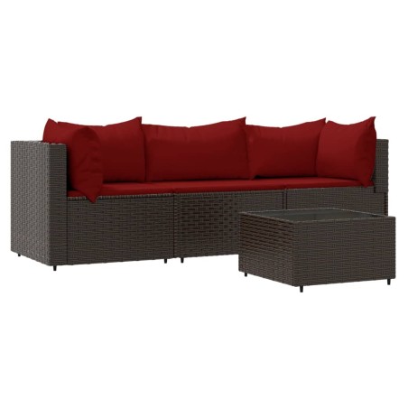 vidaXL Set muebles de jardín 4 piezas y cojines ratán sintético marrón