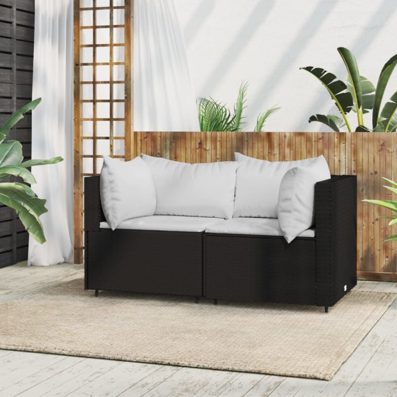 vidaXL Sofás de esquina jardín con cojines 2 uds ratán sintético negro vidaXL Sofás de esquina jardín con cojines 2 uds ratán sintético negro