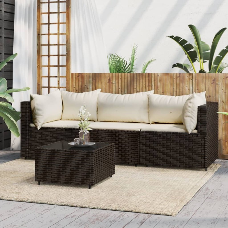 vidaXL Set muebles de jardín 4 piezas y cojines ratán sintético marrón vidaXL Set muebles de jardín 4 piezas y cojines ratán sintético marrón