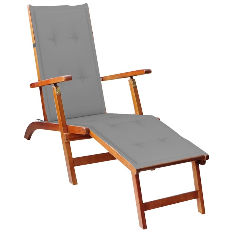 vidaXL Tumbona de jardín con reposapiés y cojín madera maciza acacia vidaXL Tumbona de jardín con reposapiés y cojín madera maciza acacia