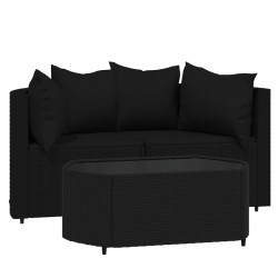 vidaXL Set de muebles de jardín 3 pzas y cojines ratán sintético negro