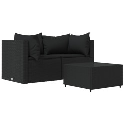 vidaXL Set de muebles de jardín 3 pzas y cojines ratán sintético negro
