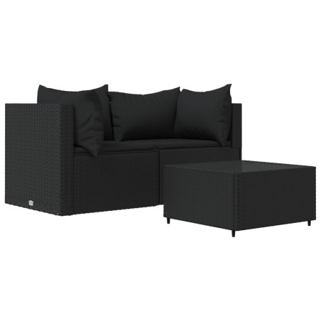 vidaXL Set de muebles de jardín 3 pzas y cojines ratán sintético negro